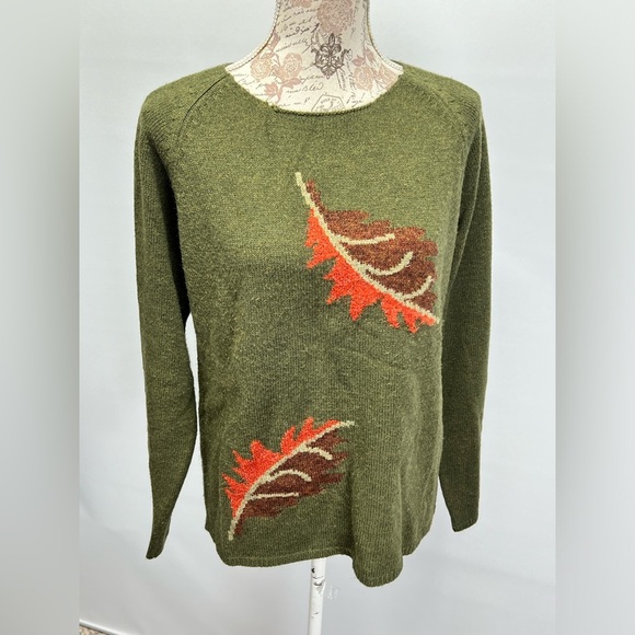 STITCHES‎ IN TIME Olive green leaf print sweater size M - Picture 8 of 12